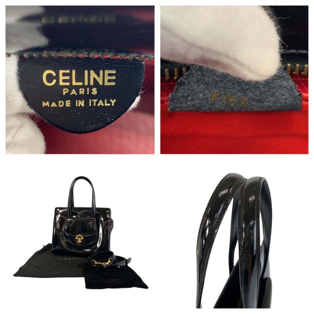 CELINE Vintage Black Patent Leather Handbag/Shoulder Bag (2-way) - Gold Hardw... - Picture 3 of 9